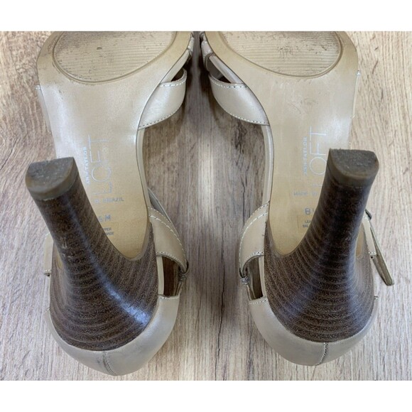 Ann Taylor LOFT Taupe-y Leather Heel Shoes Women 8.5M Tan Peep Toe Made Brazil - Picture 14 of 15